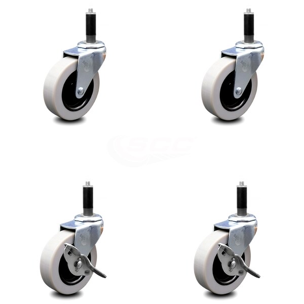 3 Inch Thermoplastic Wheel 1 Inch Expanding Stem Caster Set with 2 Brakes